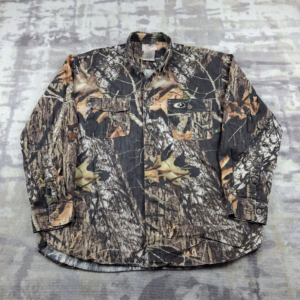 MOSSY OAK Mens Shirt L Large Stealth Weave Camo Hunting Long Sleeve Button Up